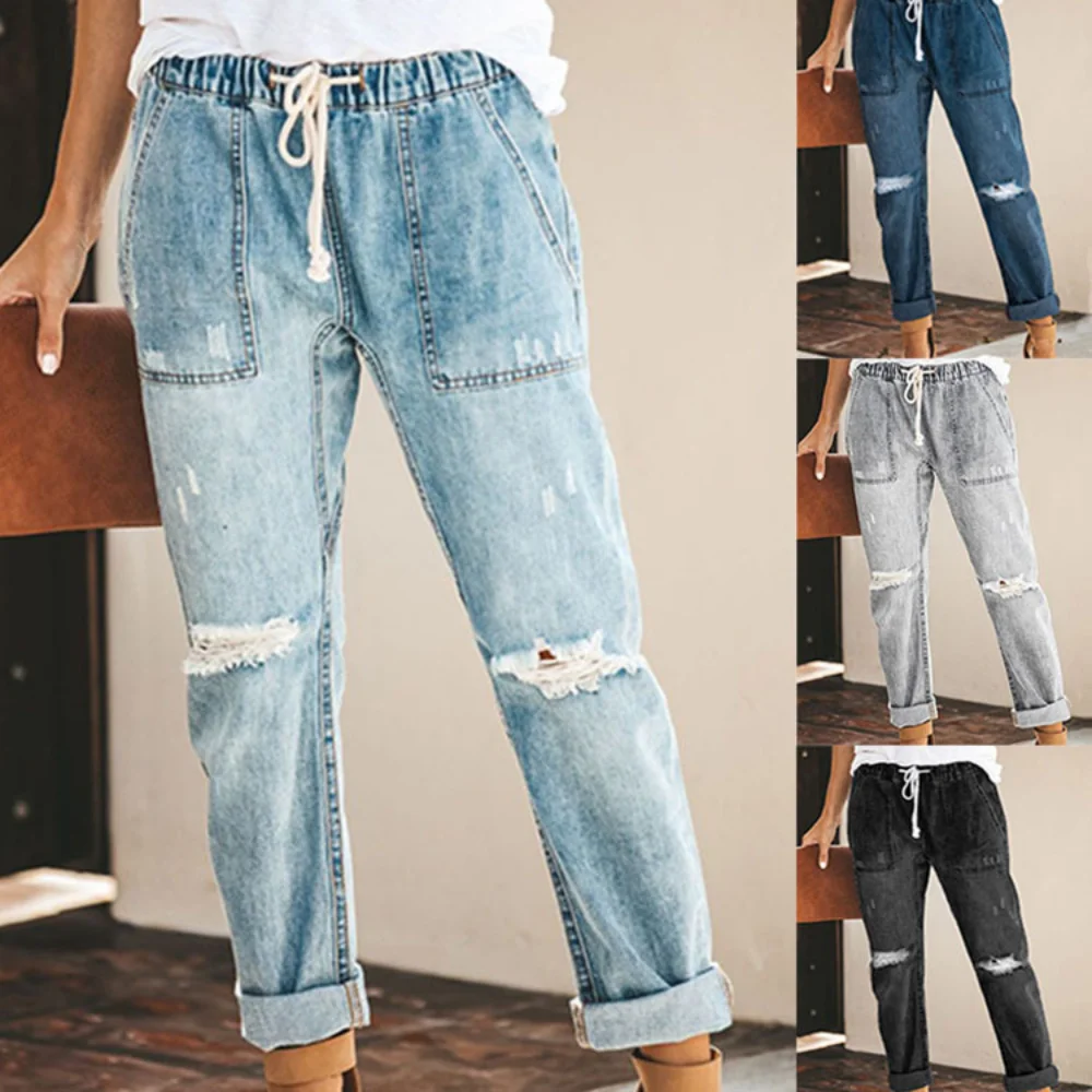 

Autumn 2022 New Elastic Women's Sexy Straight Cut Slit Loose Casual Jeans