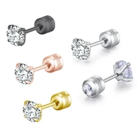 titanium steel fashion round zircon fine needle earrings four claw zircon stud earrings