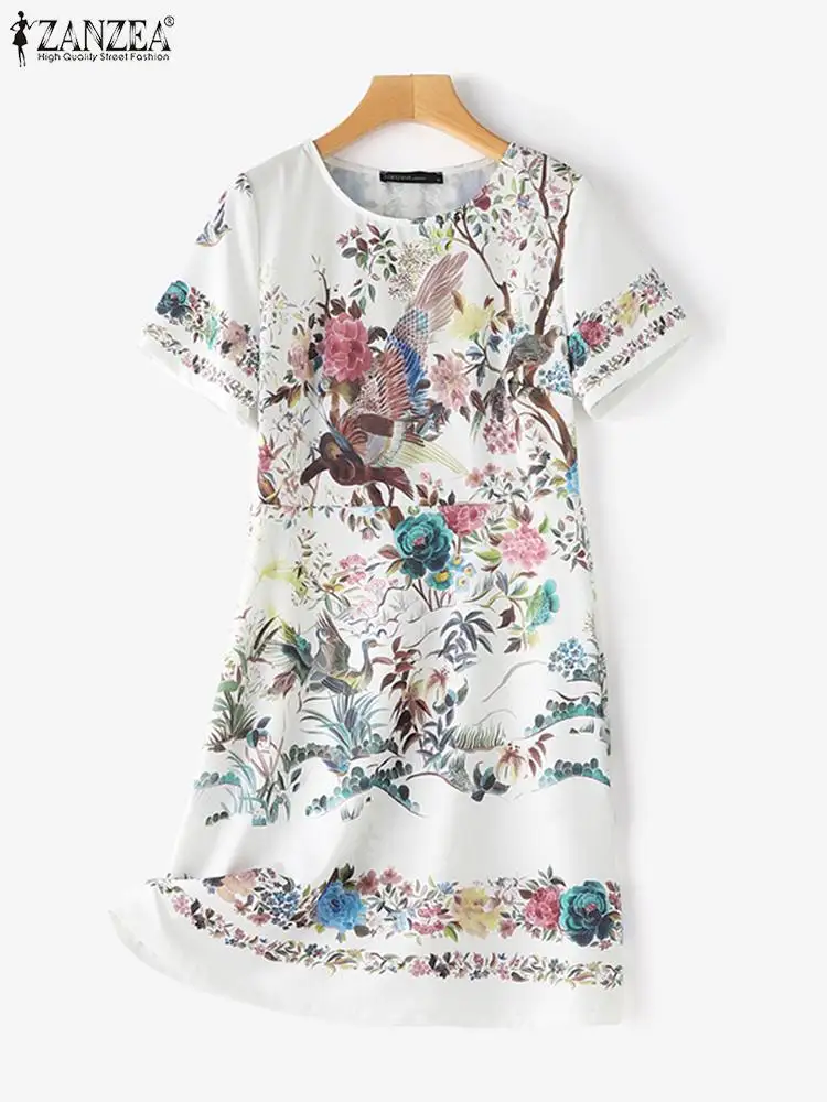 Летнее женское стильное платье ZANZEA с цветочным принтом элегантный вечерний