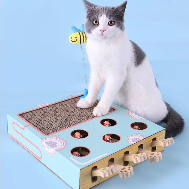 Cat Toy 3 in 1 Chase Hunt Mouse Cat Game Box with Scratcher Funny Cat Stick Cat Hit Gophers Interactive Maze Tease Toys 2021 NEW