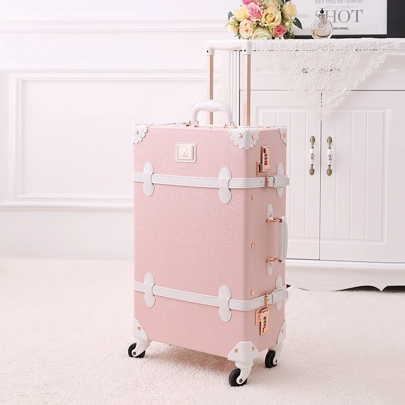 Новый модный ретро чемодан женский багаж на роликах кожаный с леопардовым