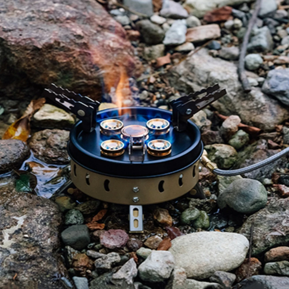 

11000W Outdoor Gas Stove Strong Folding Gas Cookware Stoves 5 Spray Head Lightweight for Hiking Survival for Picnic Backpacking