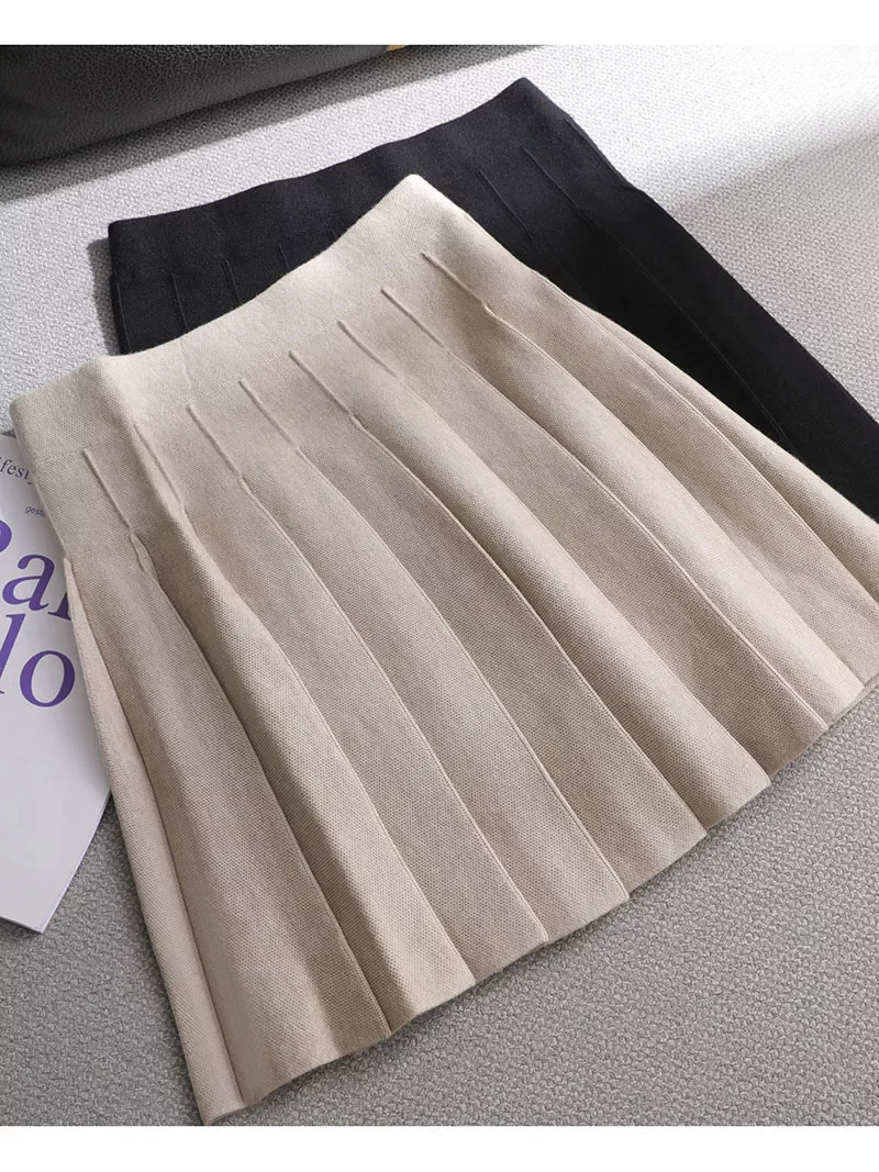 

Ezsskj Autumn winter a-line thick short SWEATER Skirt Women good quality cute pleated mini skirt female elegant knit skirt