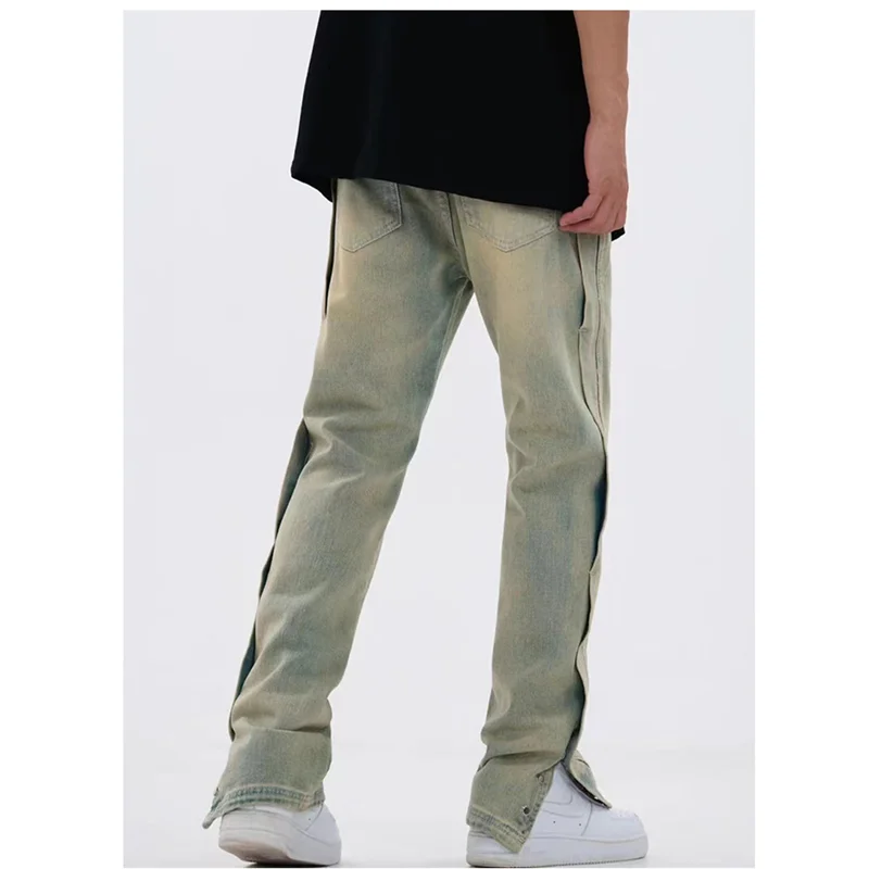 Men Clothing New Pattern Recreational Vintage Broad Leg Yellow Mud Dyeing Jeans Straight Cylinder Loose Cargo Pants Autumn Women