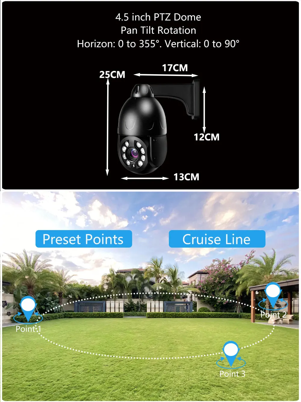 Фото C-R 4K 8МП Камера видеонаблюдения с 30-кратным зумом, беспроводная Wi-Fi PTZ-камера, двусторонняя аудиосвязь, отслеживание людей, ИК-подсветка 100 м и цветное ночное видение №4