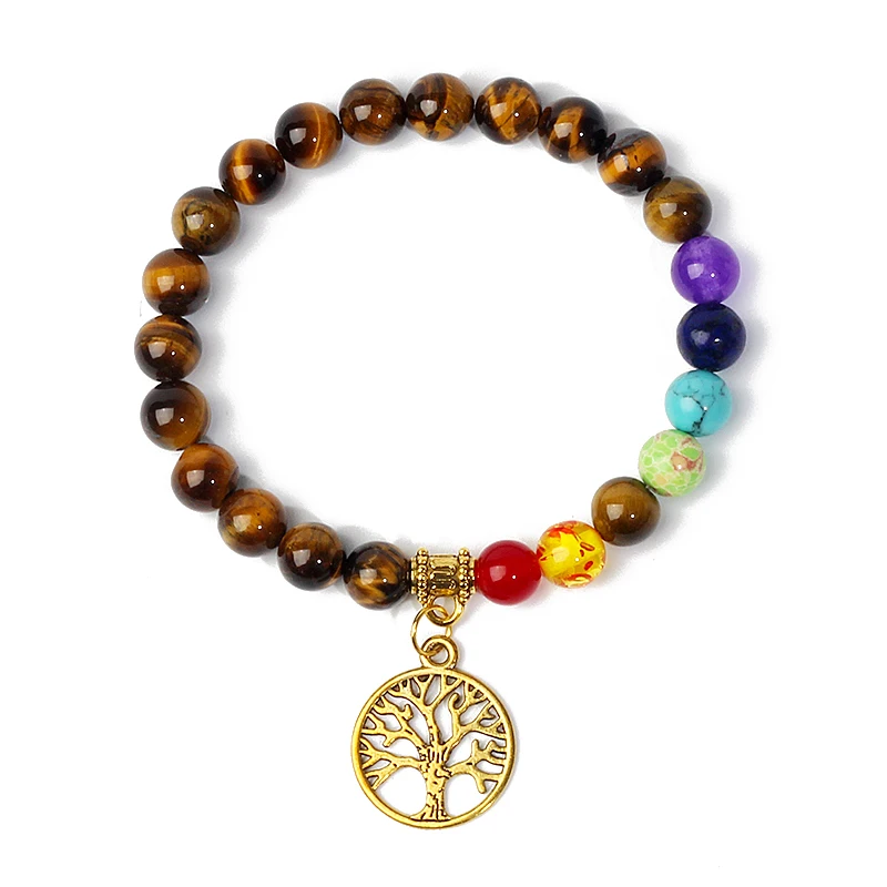 Life Tree 7 Чакр браслеты рейки тигровый глаз исцеление огромная Женская фотография |