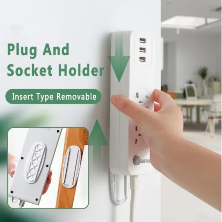 

1/2pcs Punch-Free Plug Fixer Wall-Mounted Holder Self-Adhesive Socket Fixer Cable Power Strip Holder Cable Wire Organizer Rack