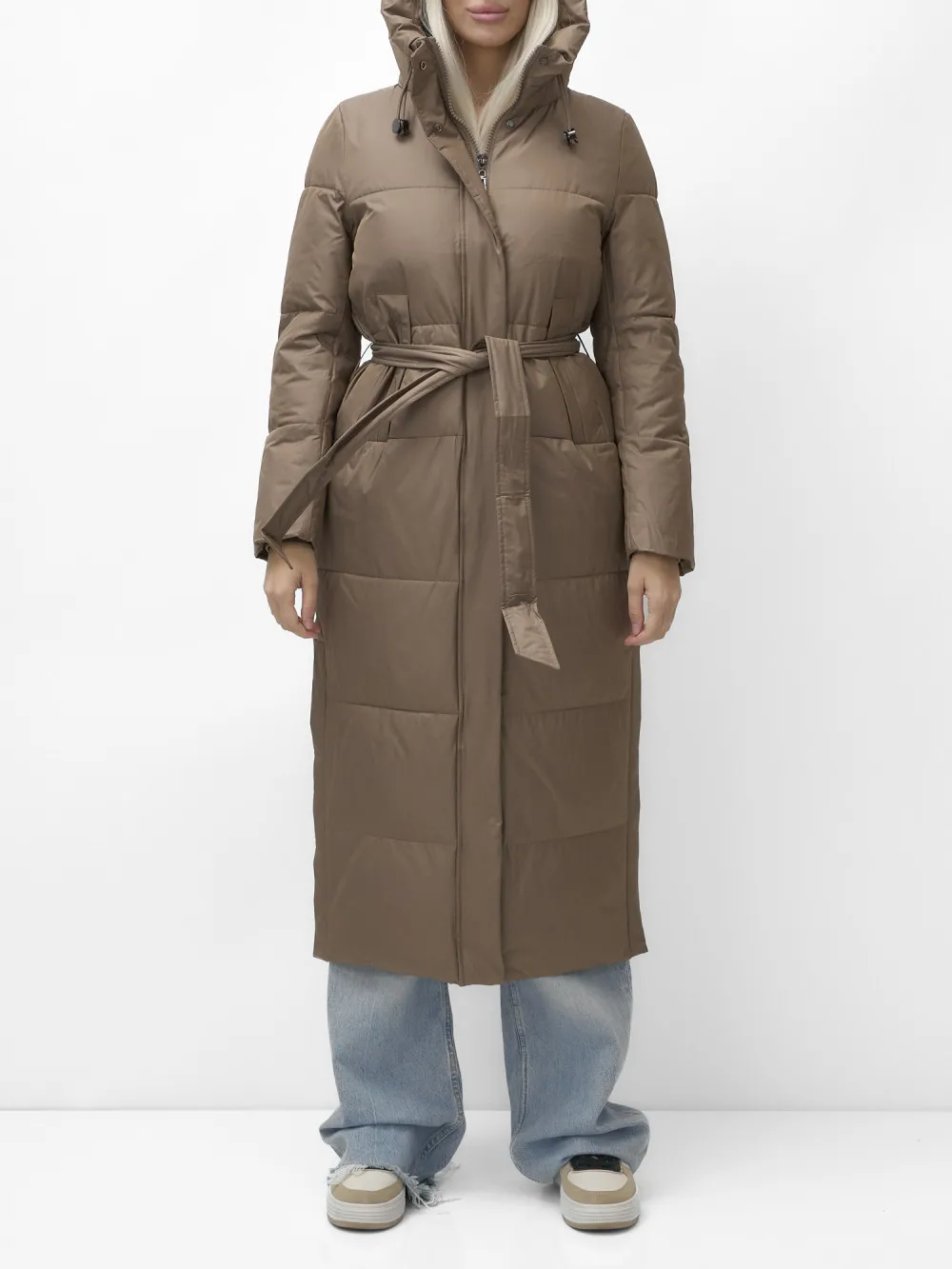Пальто утепленное стеганное зимнее с капюшоном женское AD9605K