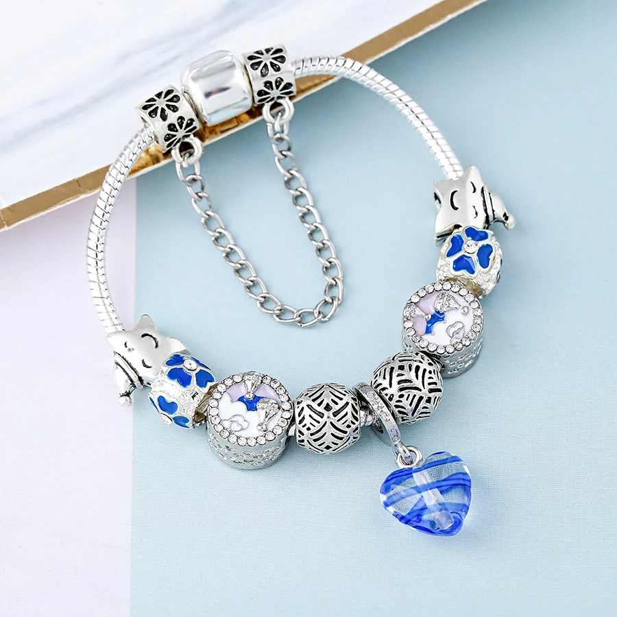 SEILAOY синее сердце стеклянные браслеты-подвески для женщин и мужчин оригинальный