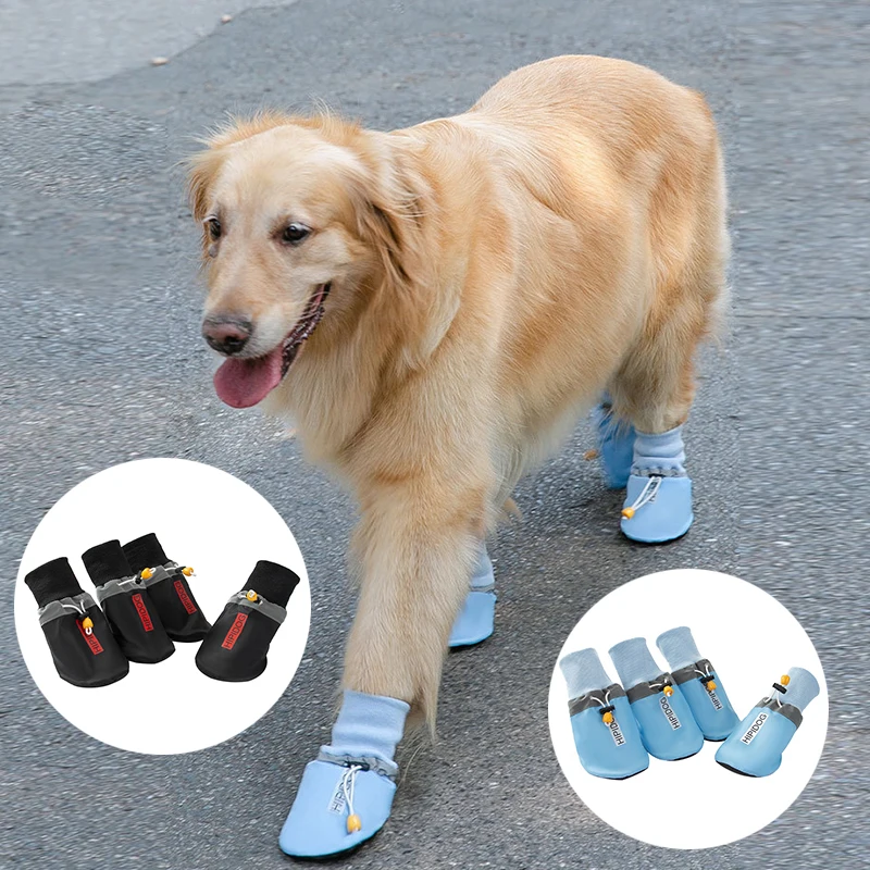 

4pcs/set Four Seasons Dog Shoes Breathable Classic Large Size Adjustable English Printed Outwear Booties Pet Supplies