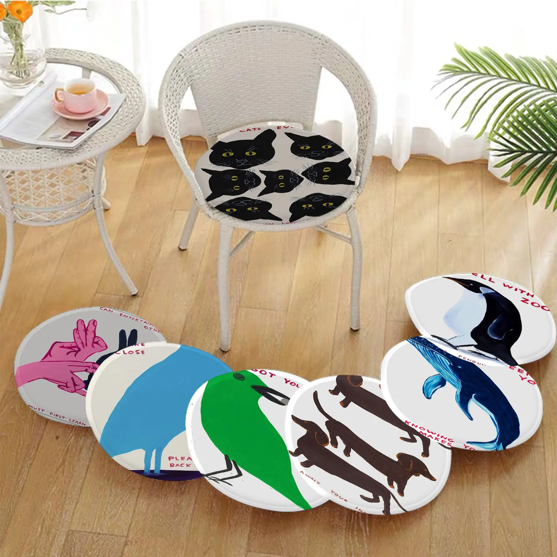 

David Shrigley Shell Cat Penguin Tiger Whale Cat Creative Dining Chair Cushion Circular Seat For Office Desk Sofa Cushion