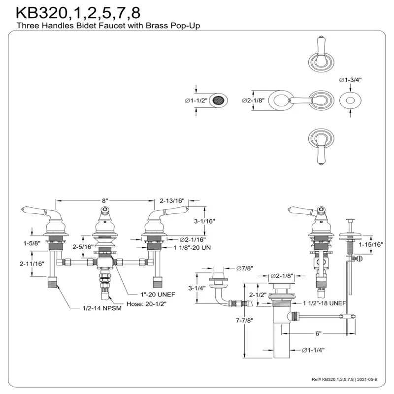 

KB321 Bidet Faucet with Lever Handles & Brass -, Polished Chrome