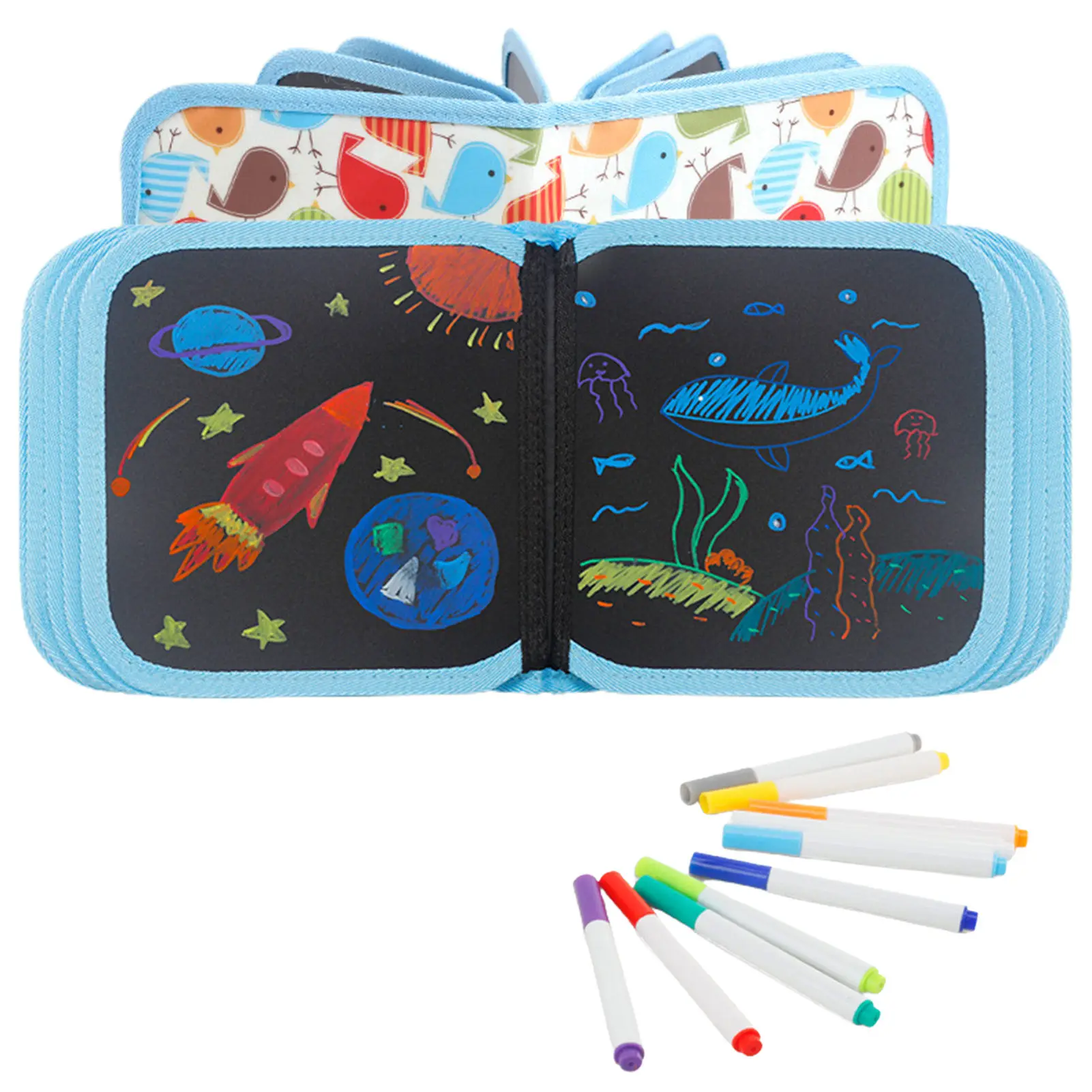 

Erasable Doodle Book For Kids Reusable Doodle Book For Kids With 8 Pages And 12 Watercolor Pens Reusable Drawing Pad With 8