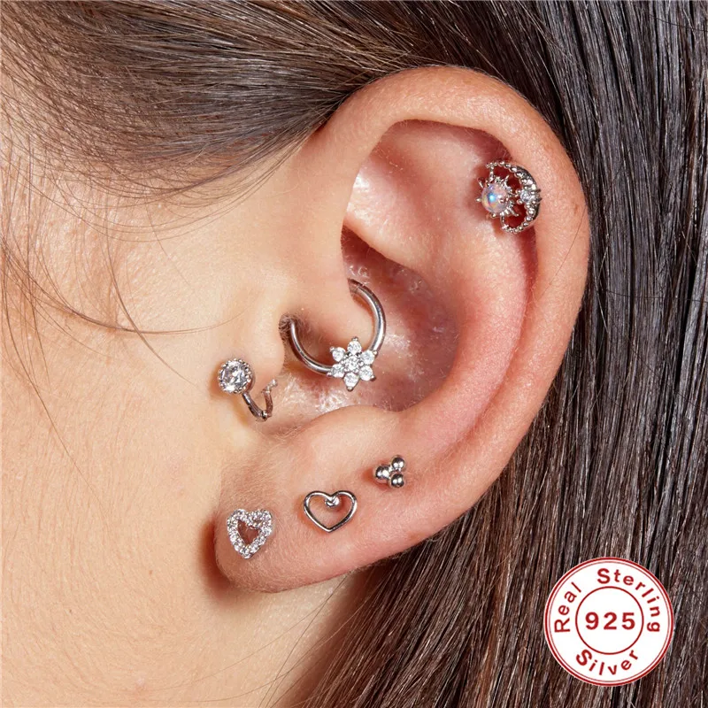 

BOAKO 1pcs s925 Sterling Silver Tragus Cartilage Helix Earring For Women Lobe Piercing Star Lightning Hoop Earring Jewelry Gift