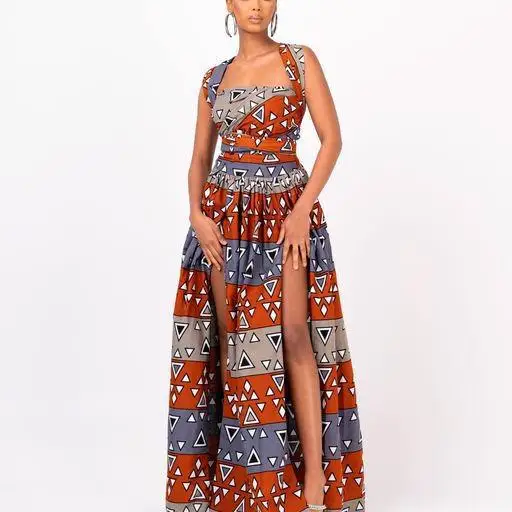 

Летнее пикантное длинное платье макси в африканском стиле, женское повседневное вечернее платье из полиэстера без рукавов с принтом, яркое Африканское платье для женщин, 2023