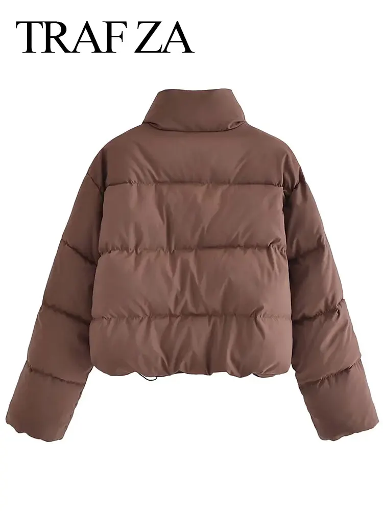 TRAF ZA Women's Cardigan Zipper Cotton Clothes Half Turtleneck Solid Brown Bread Clothes Comfortable Warm Winter Lady Clothes