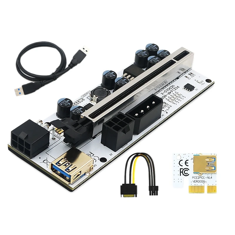 

New Version 010-X PCIE Riser 1X To 16X USB3.0 60Mm SATA3.0 Graphic Extension With Flash LED For GPU BTC Mining