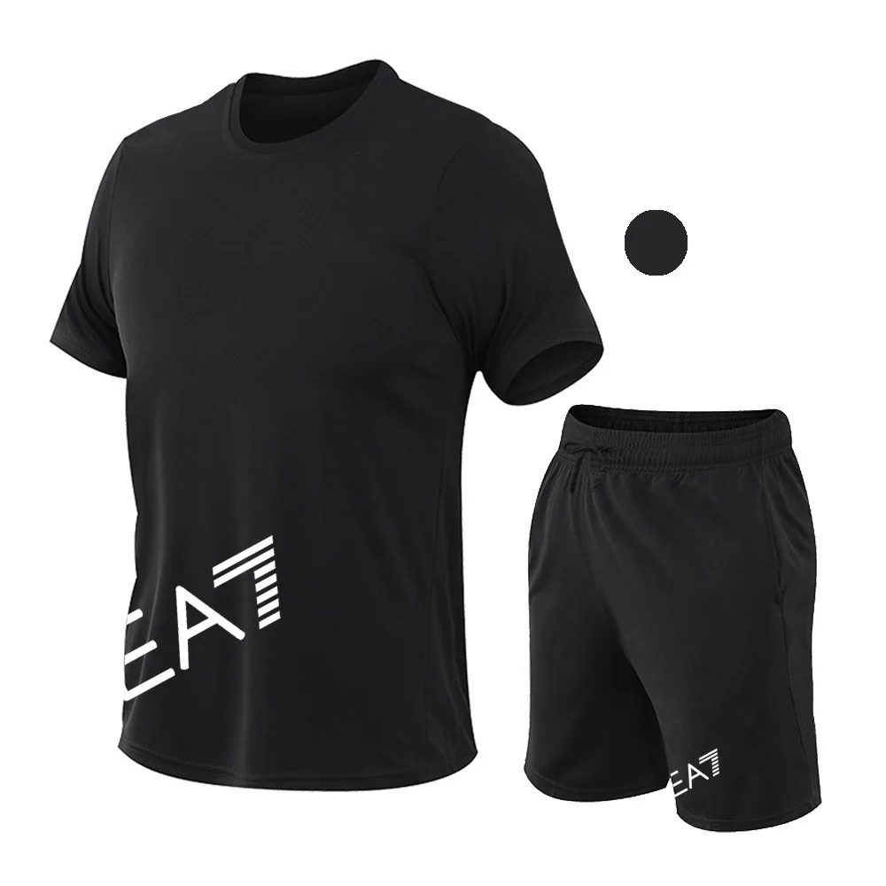 

Summer hot Casual 2 pcs/set men's tracksuit T Shirt Shorts Quick Drying Tracksuit Clothing Set Male Fitness Suit Sporting Suits
