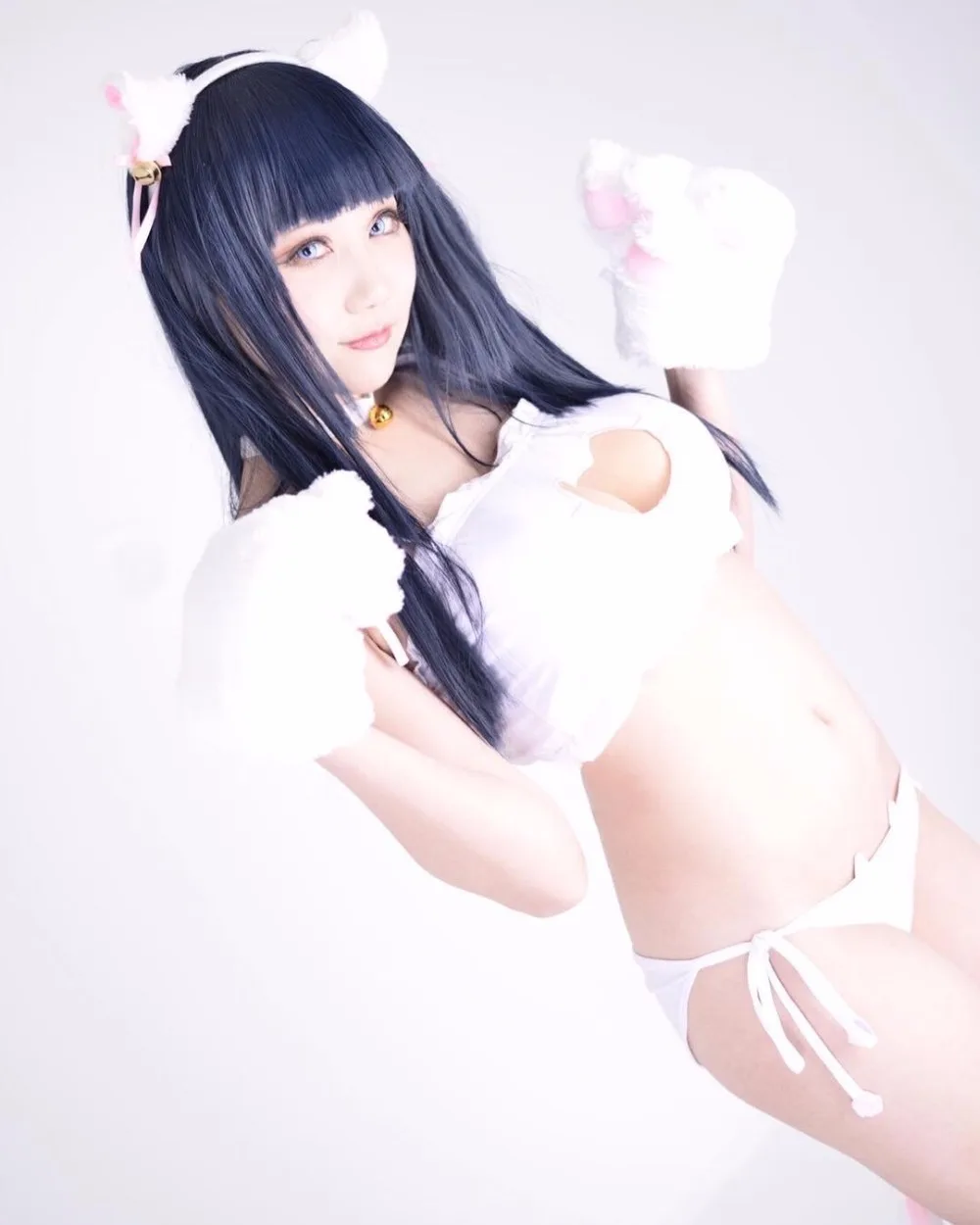 Maid Cat Cosplay Sexy Lingerie Anime Miku Ruffle Hollow Kawaii Bra Strappy Briefs Set Neko Embroidery Footprints Ear/Choker |