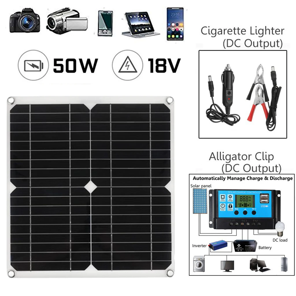 

Комплект солнечных панелей реальной мощности, 50 Вт, 12 В, USB, DC