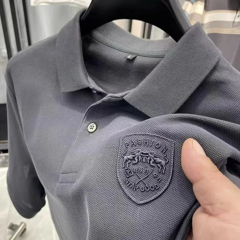 Clearance Leak-Picking ~ Men's Summer Solid Short sleeve T-shirt Lapel Embroidery Korean Fashion Brand Loose Casual High Sens... |