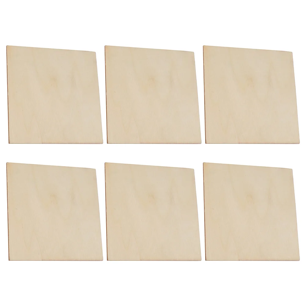 

6 Pcs Wood Slices Square Chips Craft Board Blank Wooden Self Made DIY Unfinished Shaped