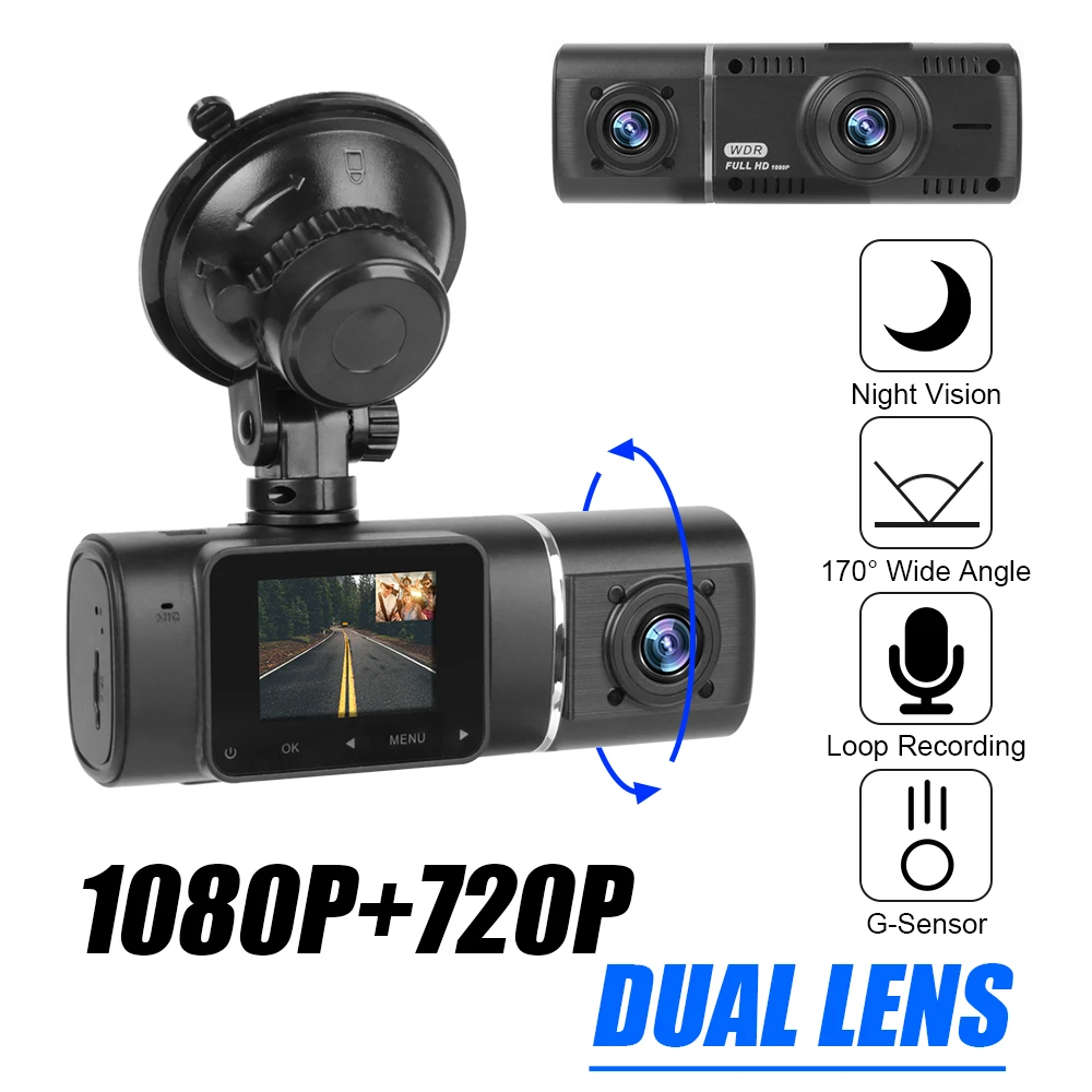 

Full HD 1080P Video Recorder Dual Lens Front and Inside Cabin Camera G-Sensor Cycle Recording Car DVR Dash Camera