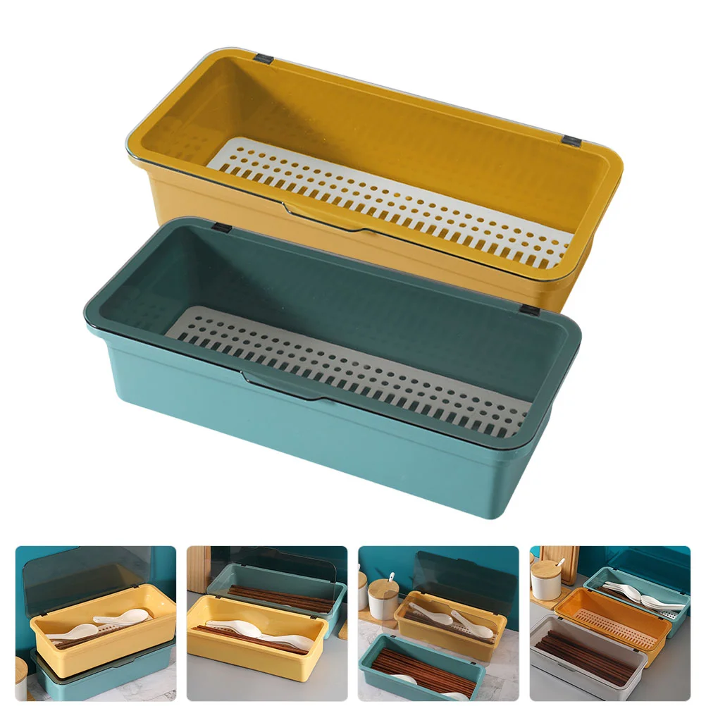 

2 Pcs Silverware Container Box Plastic Pallet Multi-function Utensil Holder Containers Lids Chopsticks Cutlery Organizer Cup Lid