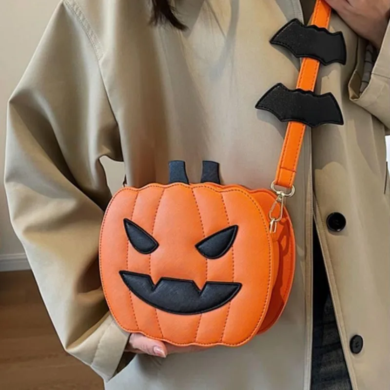 

MBTI Halloween Womens Shoulder Bag Pumpkin Shape Funny Fashion Cute Pu Leather Crossbody Bag Punk Wacky Casual Female Handbag