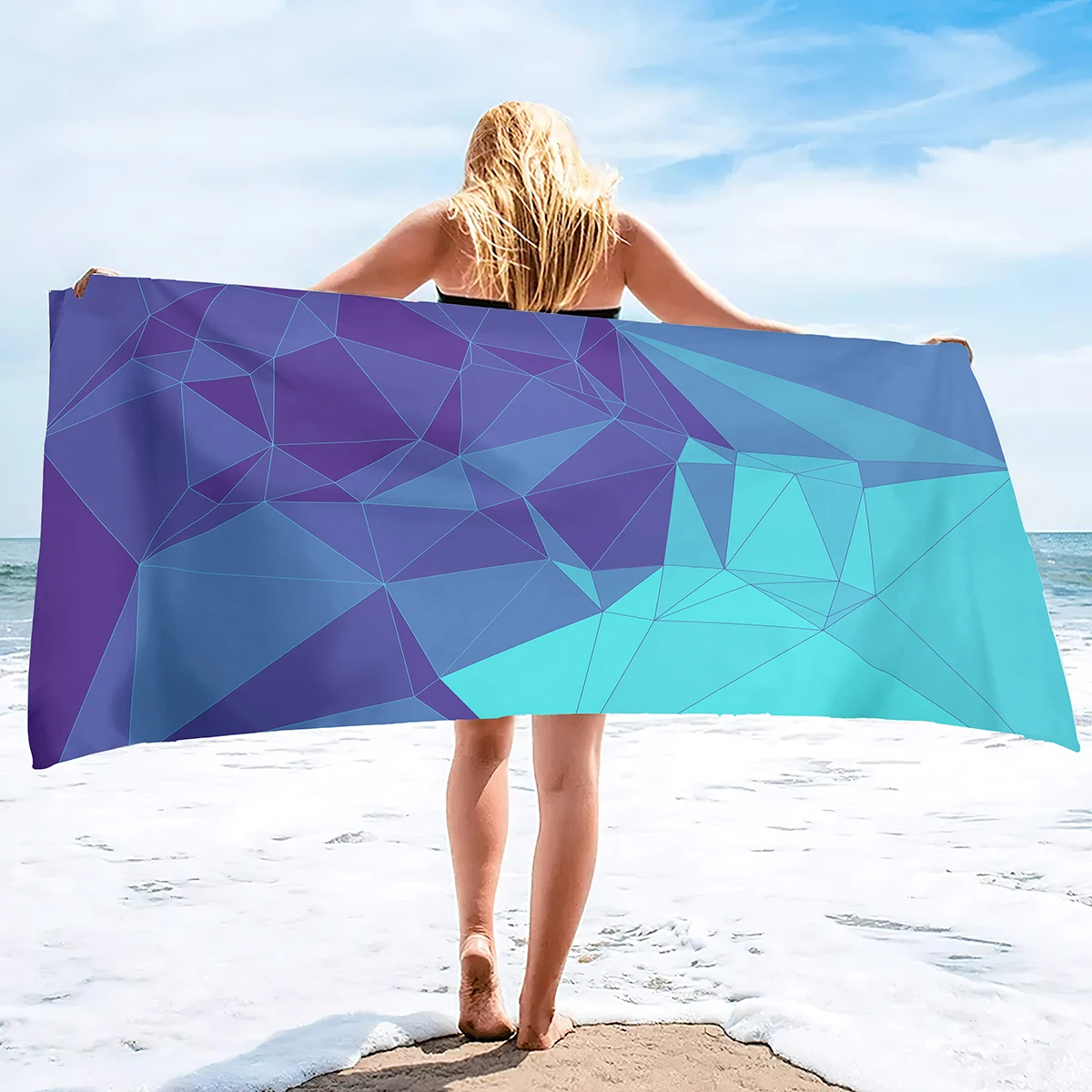 

3D Beach Towel,Geometry Soft Bath Towels Highly Absorbent & Quick Dry Bath Washcloths,Sand Free Beach Towels for Adults,Kids