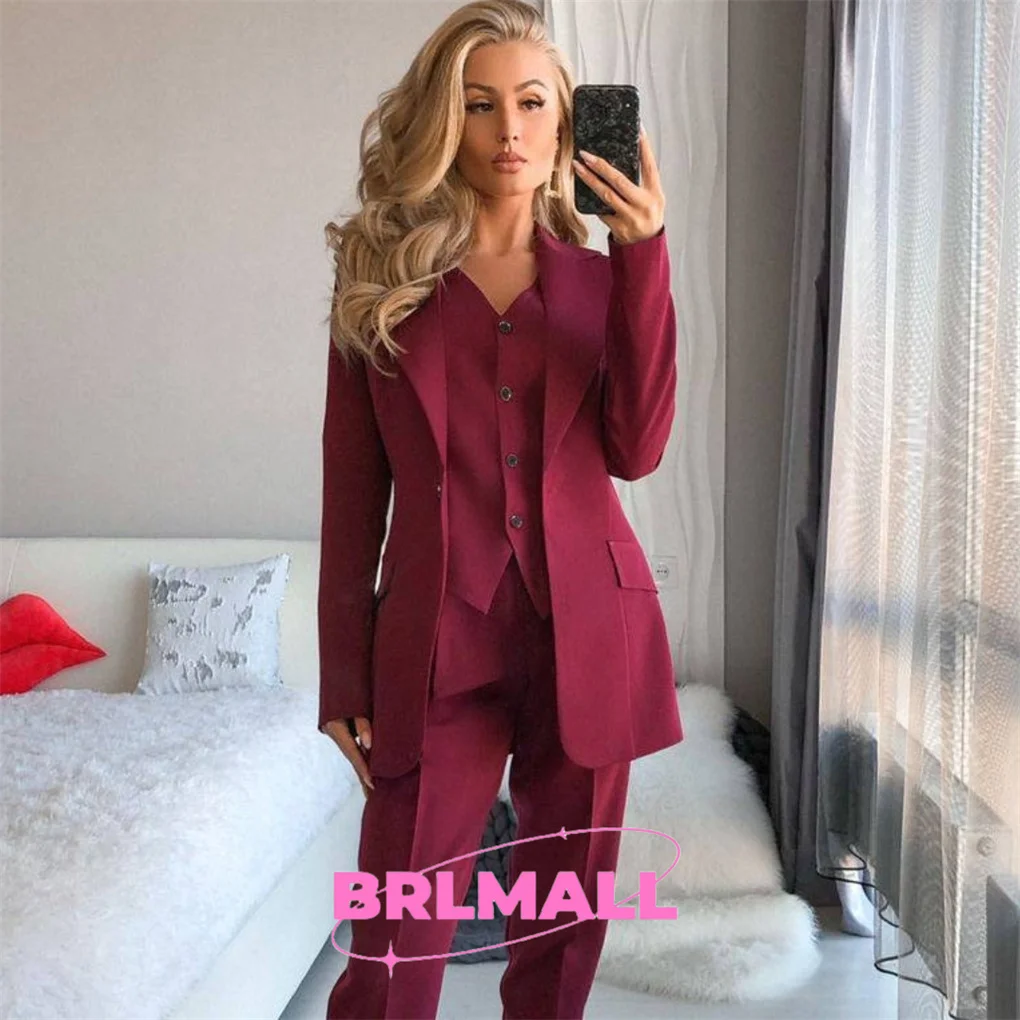 Formal Womens Blazer Suit Office Women 3 Pieces Suit with Slim Fit Pants Buttoned Vest and Single-Breasted Blazer Business