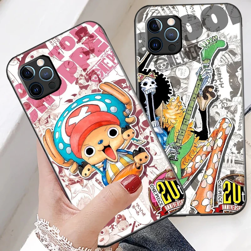 

ONE PIECE Anime Phone Case For Funda iPhone 11 12 13 Pro Max 12 Mini X XR XS Max 6 6s 7 8 Plus Etui Black Coque Celular Back
