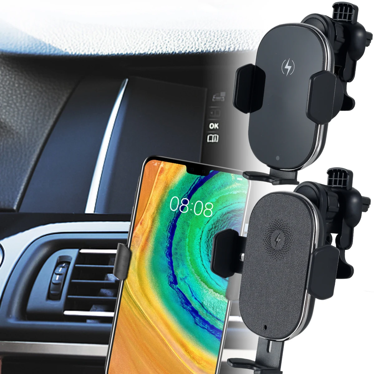 

2022 New Wireless Car Charger Phone Holder for Car Vent 15W Qi Fast Charging Air Vent Mount Cell Phone Stand Auto Clamping
