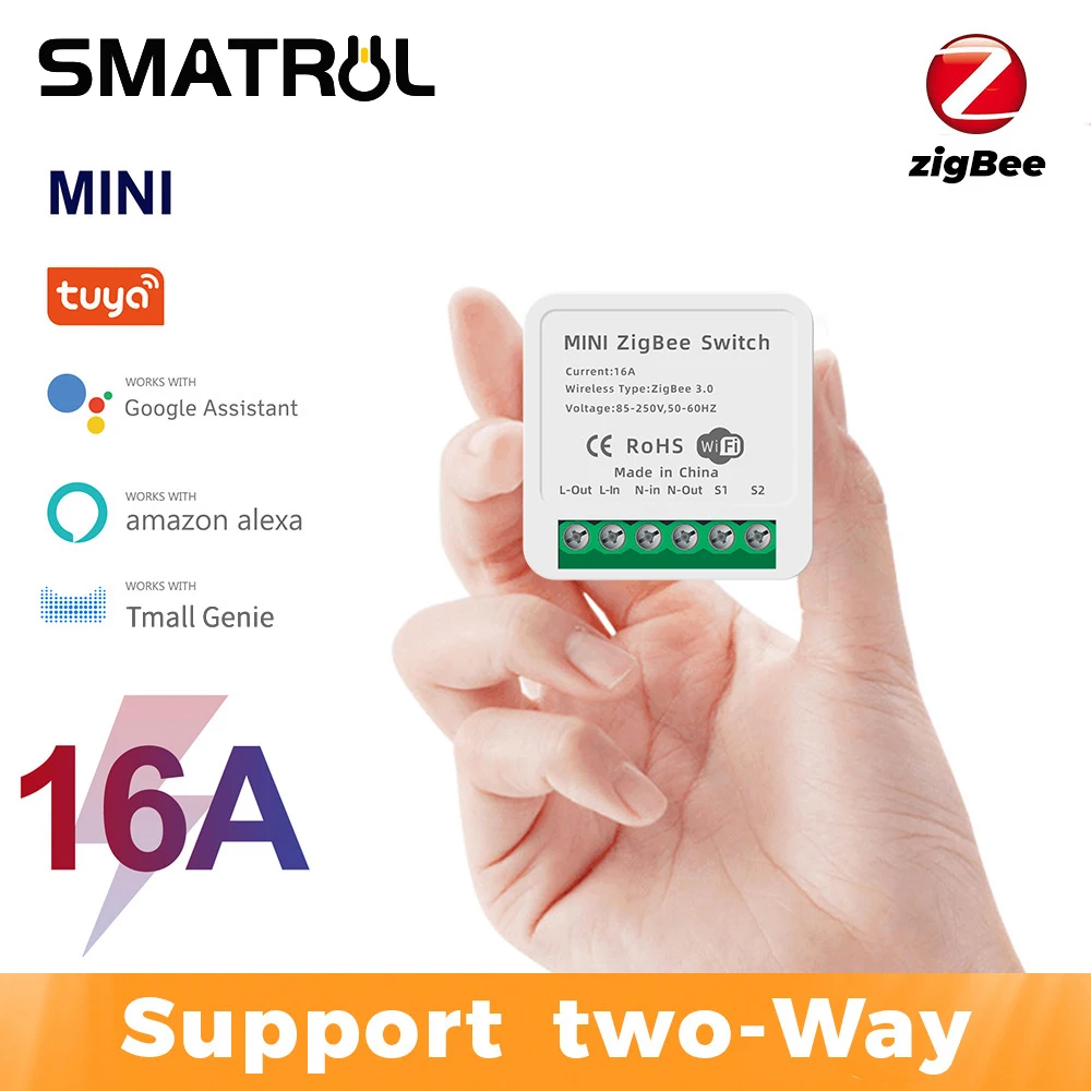SMATRUL Tuya ZigBee 16A мини умный переключатель дистанционного Управление светильник Модуль Автоматизации 