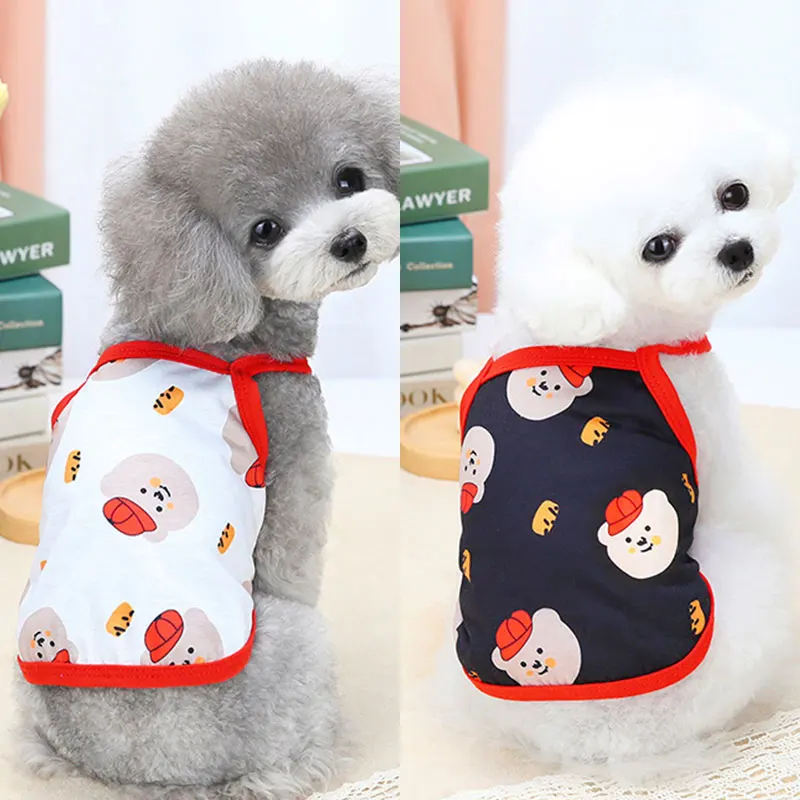 

Cute Little Bear Dog Clothes White Puppy Summer Vest Thin Pet Teddy Pullover Breathable Dog Two-legged Clothes