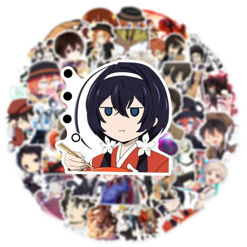 Фото Набор из 50 водонепроницаемых стикеров с персонажами аниме Bungo Stray Dogs: мультяшные граффити-наклейки для творчества и декора багажа №1