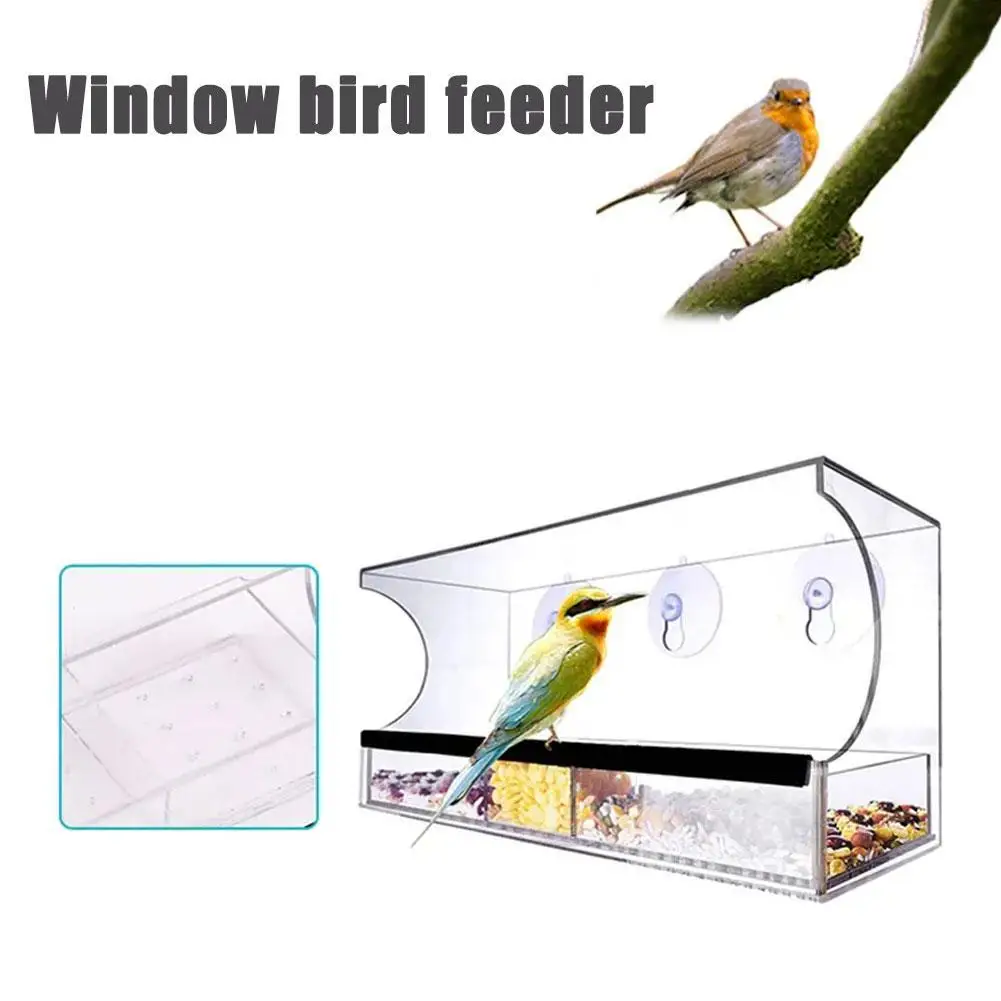 

Window Bird Feeder Squirrel Acrylic Clear Rectangle With Strong Suction Cups Sliding Seed Tray Pet Supplies Garden Yard Indoor