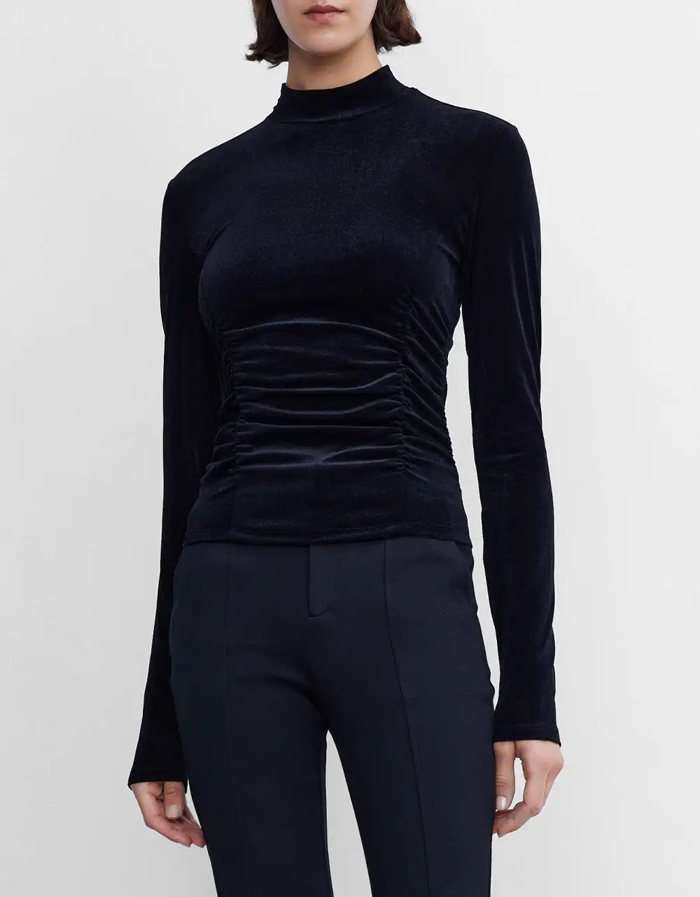 

Ruched Front Mock Neck Fitted Tee