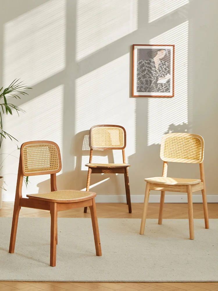 Скандинавский обеденный стул из цельной древесины ротанга Простой японский