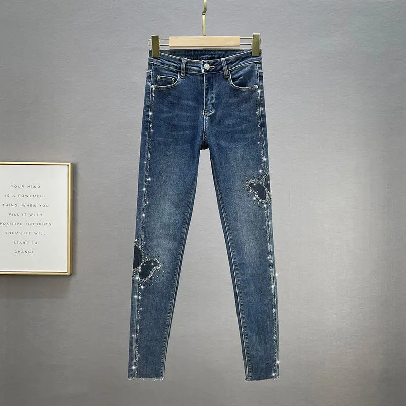 Elastic Skinny Jeans Women's Trousers 2022 Spring and Summer New High Waist Slim Fit Slimming Hot Drill Pencil Pants