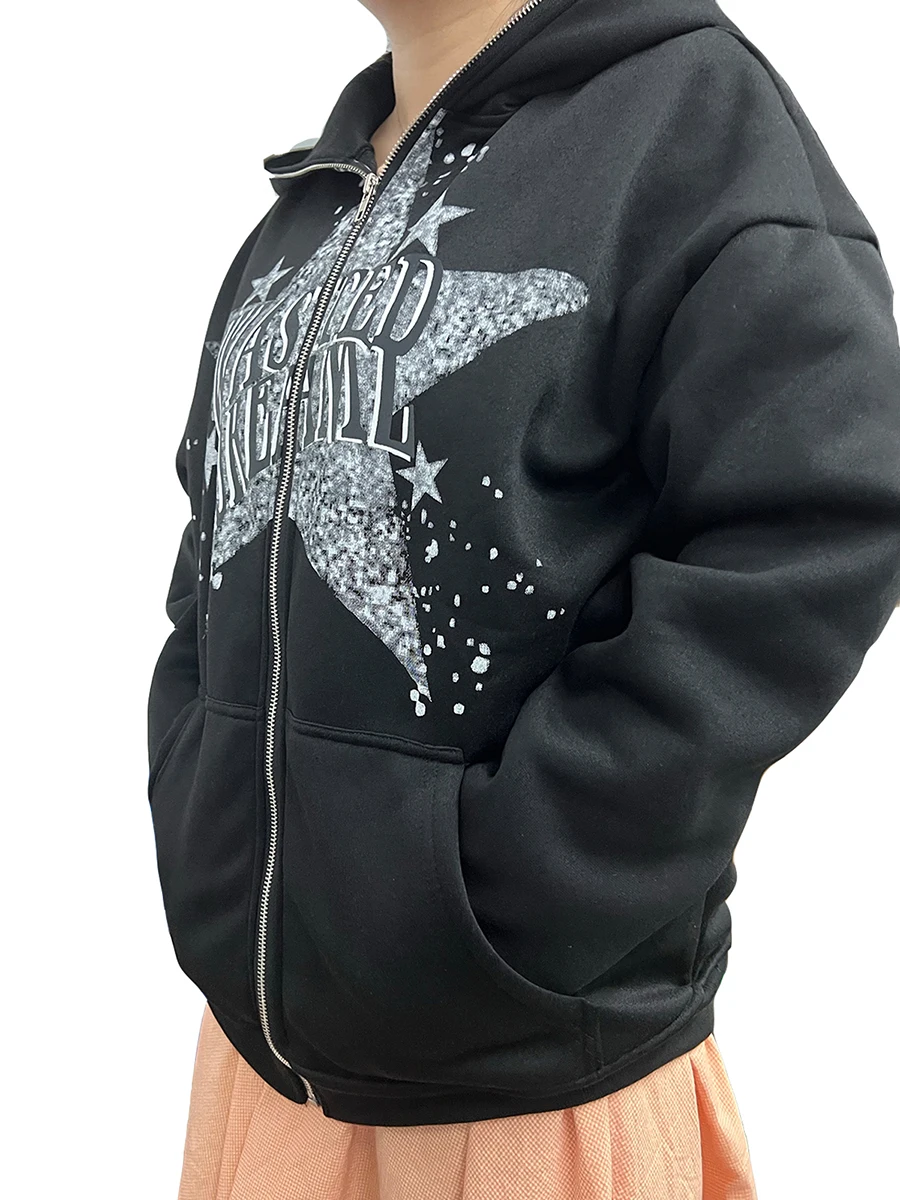 

Women Star Graphic Zip up Hoodie Y2k Gothic Punk Grunge Hooded Sweatshirt Jacket Cardigan Alt Streetwear