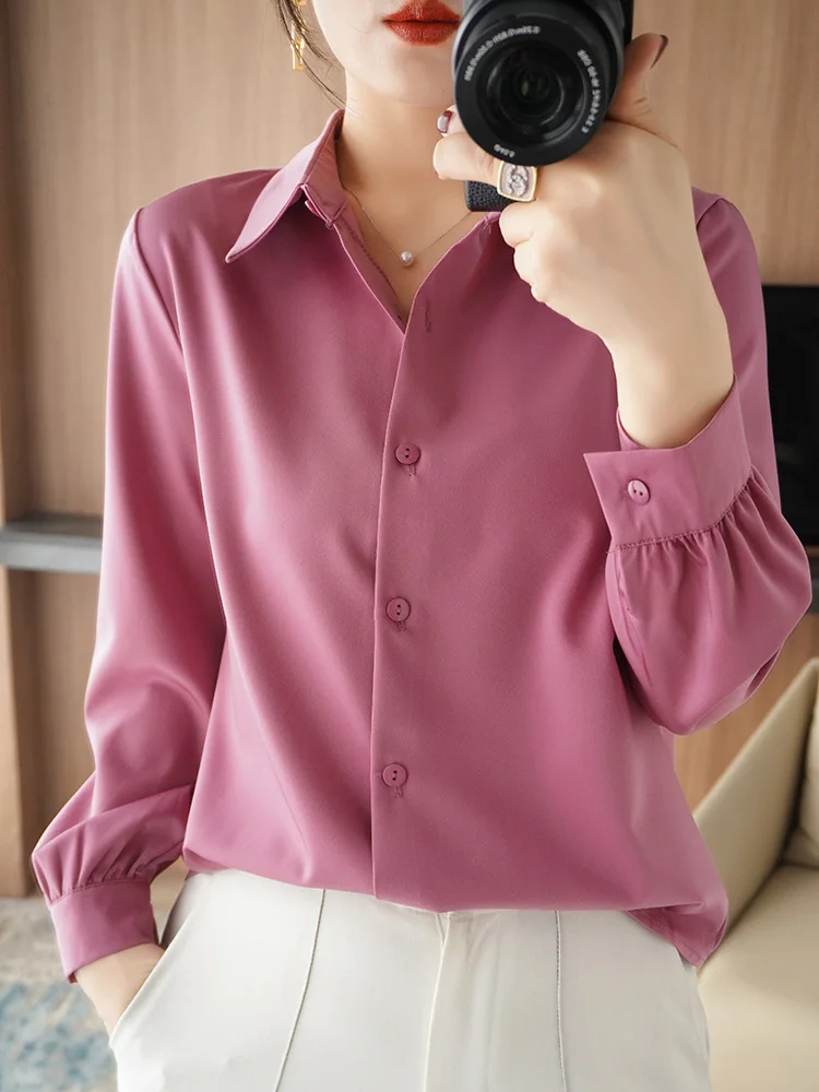 2024 Новые атласные вертикальные и гладкие дышащие рубашки с длинными рукавами