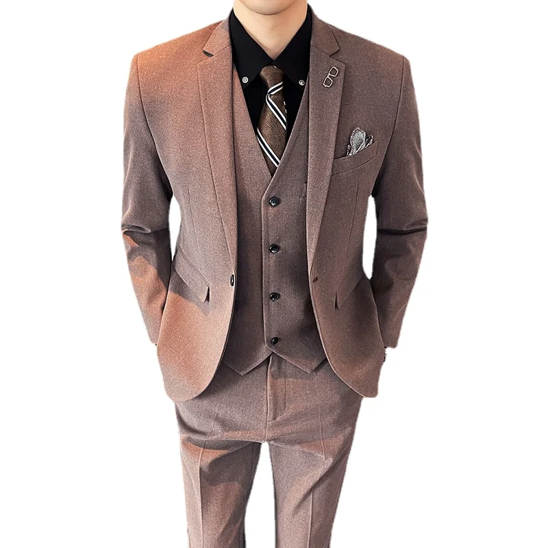 

Pure Color Men Business Banquet Wedding Suits Black/Gray/Khaki Fashion Simple British Style Tuxedo Slim Fit Clothing Homme 6XL-S