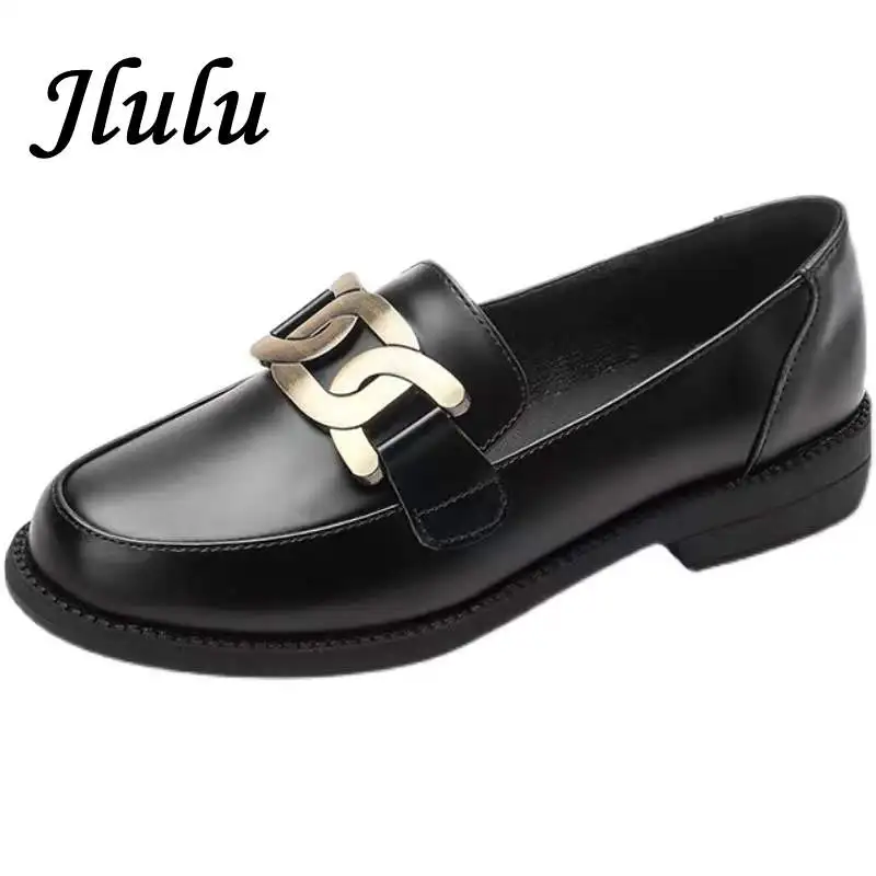 

Туфли JK женские на плоской подошве, лоферы, повседневная черная обувь из ткани Оксфорд, с золотой цепочкой, с круглым носком, большие размеры...