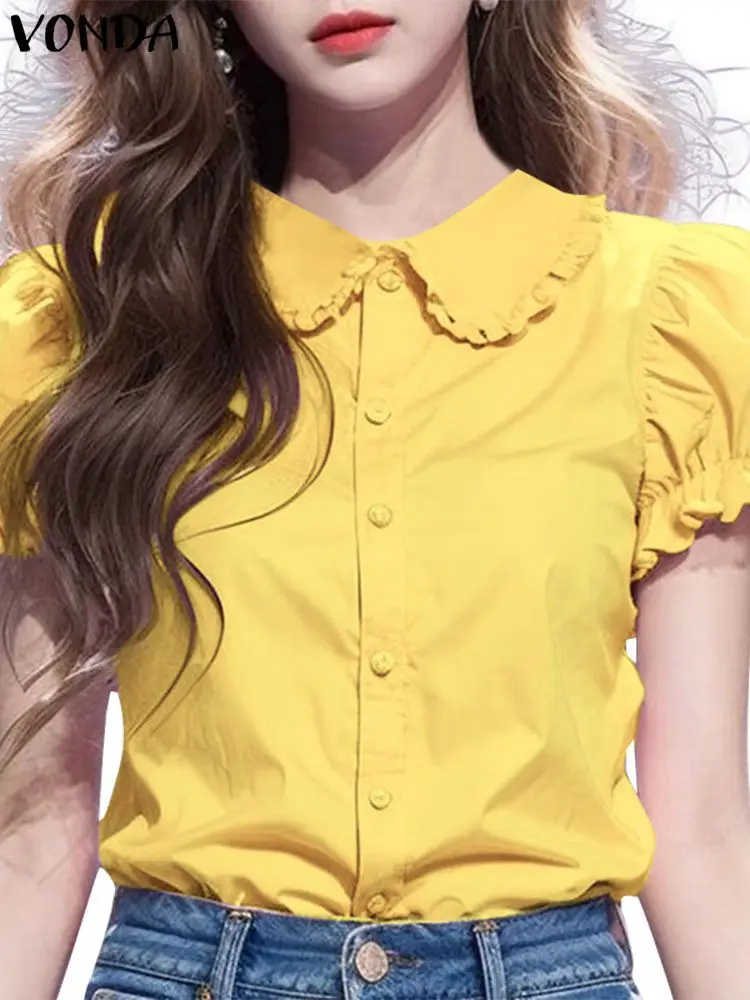 Модные женские рубашки VONDA 2024 летние элегантные топы с коротким рукавом