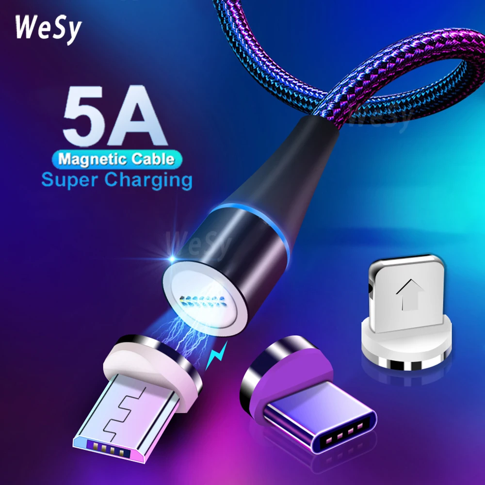 Магнитный кабель 5 А Type-C Micro Usb для быстрой зарядки и передачи данных iPhone Huawei Samsuang