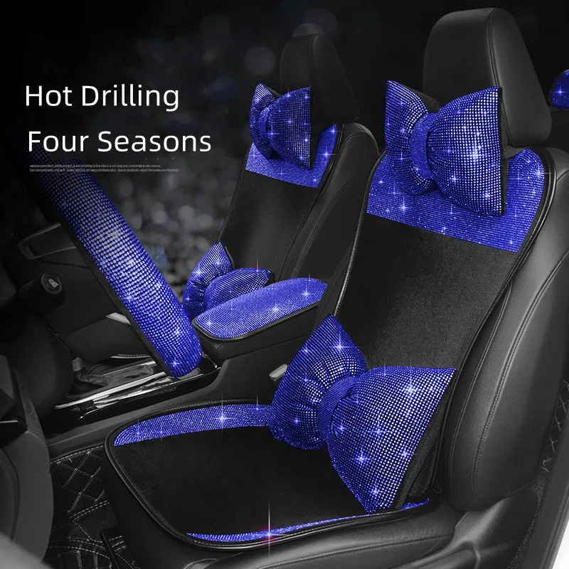 

Blue Sparkling Rhinestones Inlaid New Four Seasons Universal Fashion Backrest Car Seat Cushion Cover Car Interior Ornaments