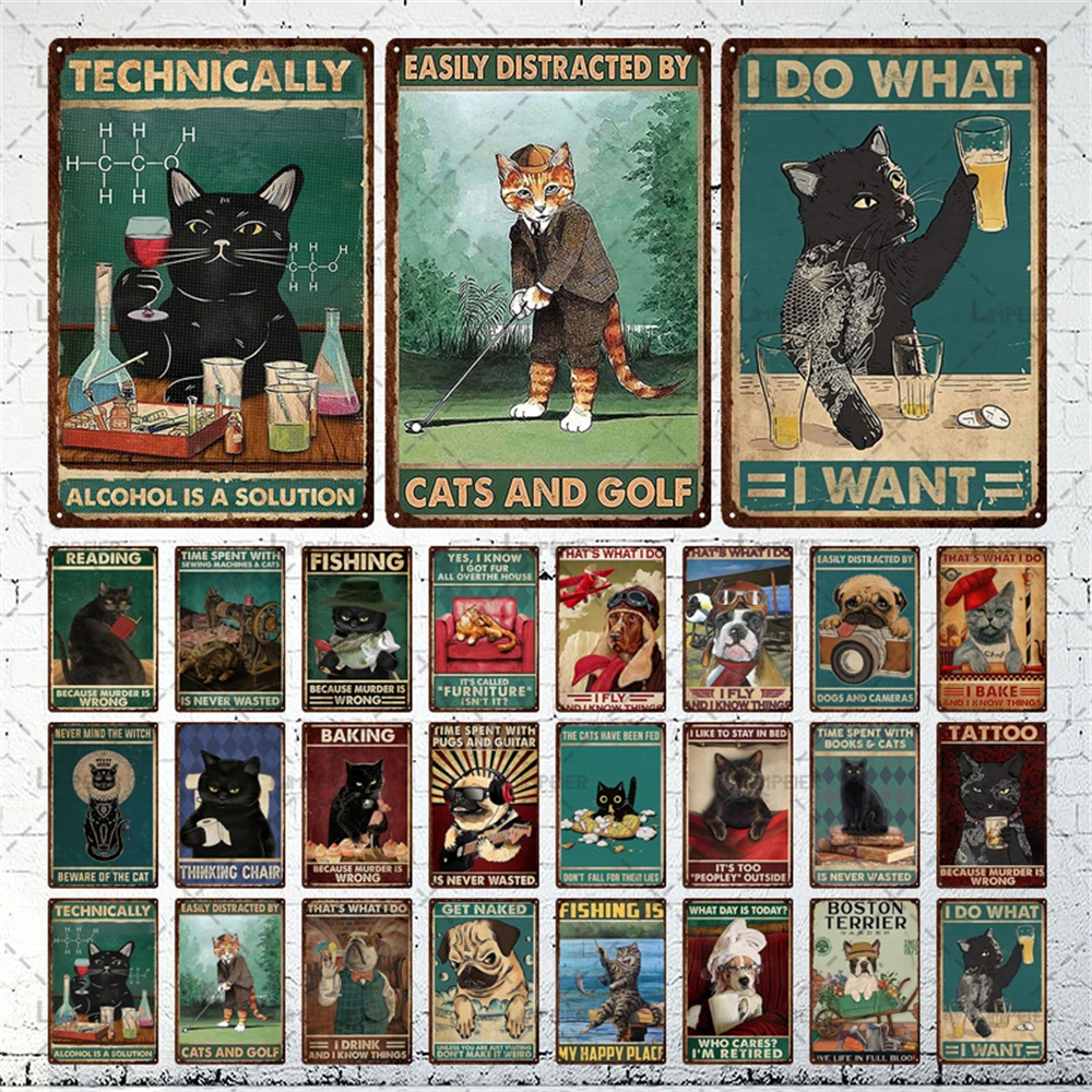

Забавная черная кошка, металлический жестяной знак, кошки и табличка для гольфа, винтажная мультяшная животная, жестяная пластина, металлическая Настенная Наклейка для мужчин, декор для пещера и клуба