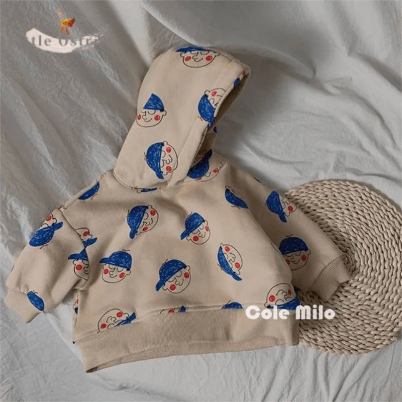 

Baby Girl Boy Cotton Cartoon Hoodie Infant Toddler Child Fleece Inside Top Spring Autumn Winter Pullover Baby Clothes 18M-7Y