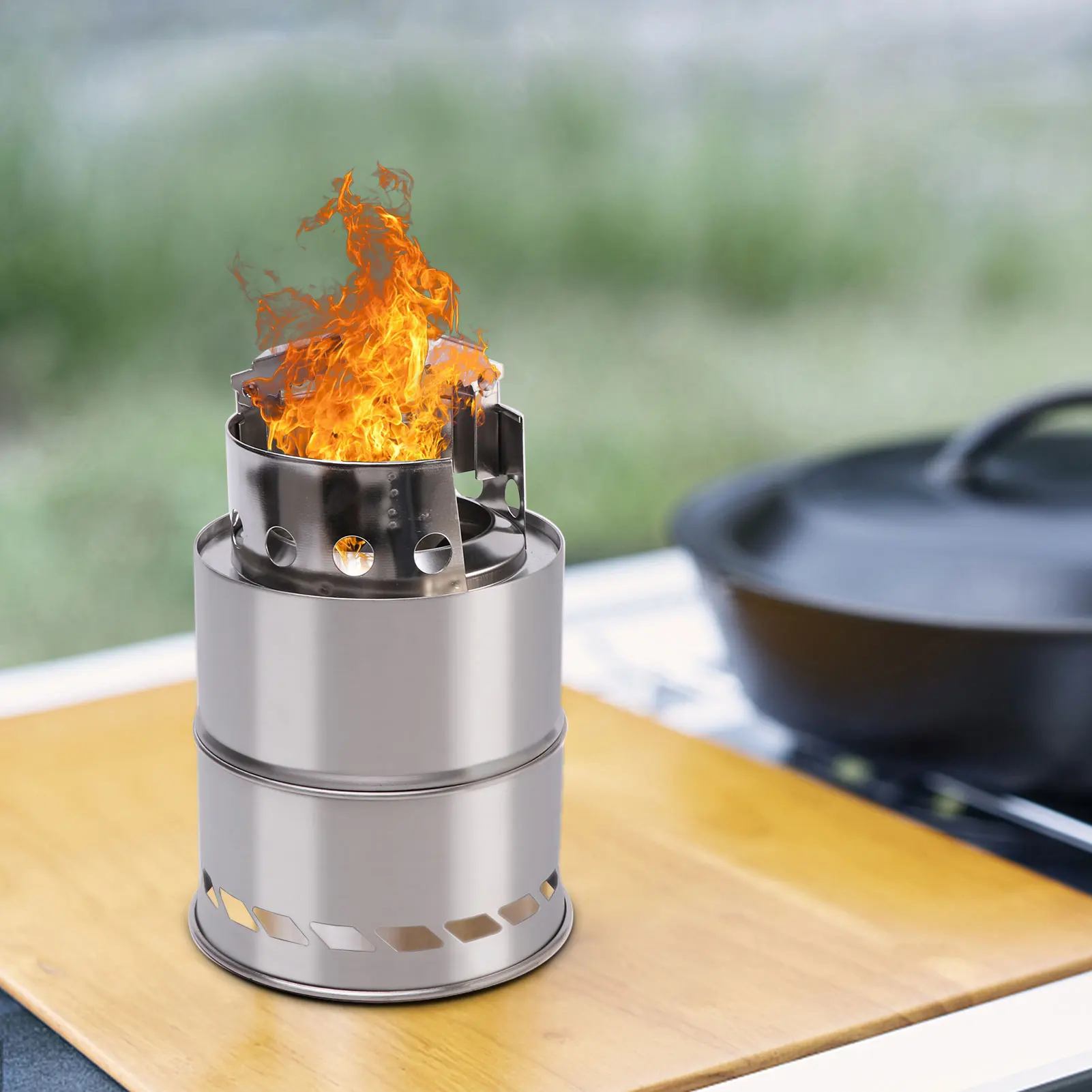 

Windproof Outdoor Camping Stove Firewood BBQ Lightweight Folding Solidified Alcohol Hiking Cooking Picnic Coal Stainless Steel